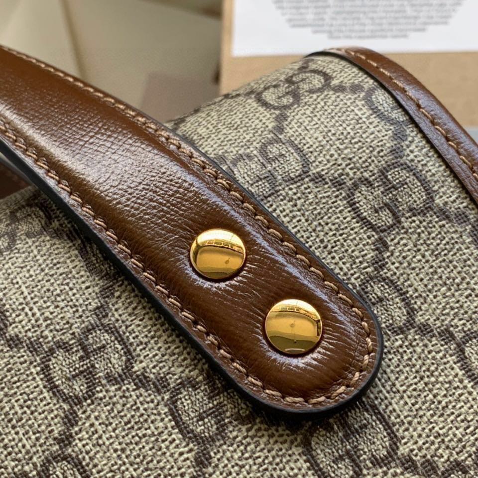 GGホースビット 1955 スモール 27 バッグ（ベージュ キャンバス＆ブラウン カーフスキン）