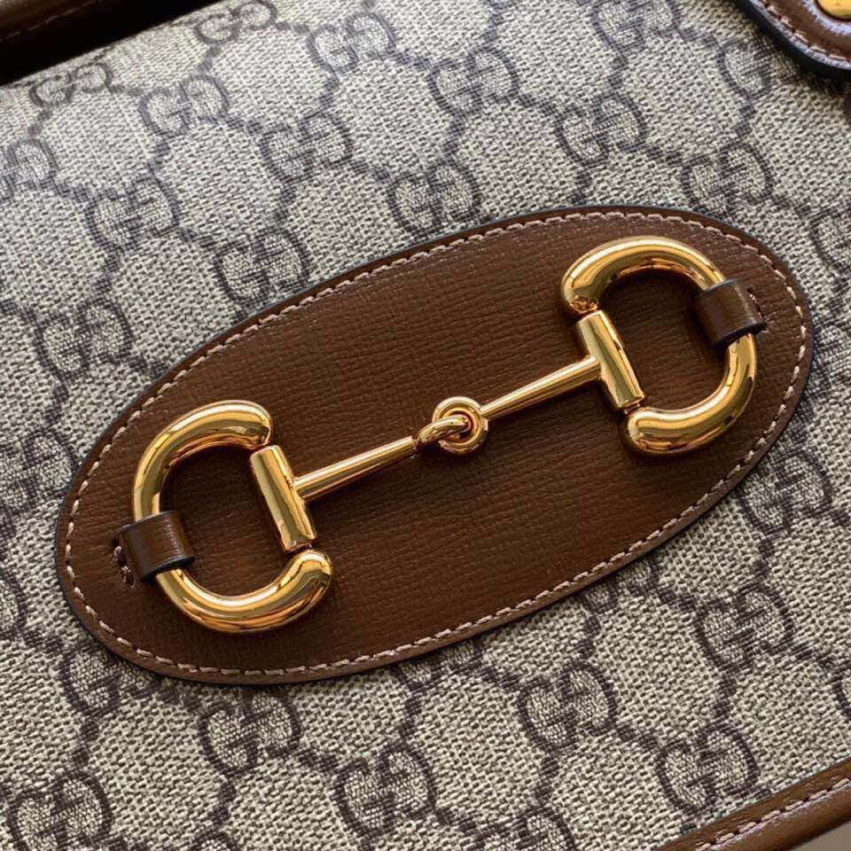 GGホースビット 1955 スモール 27 バッグ（ベージュ キャンバス＆ブラウン カーフスキン）