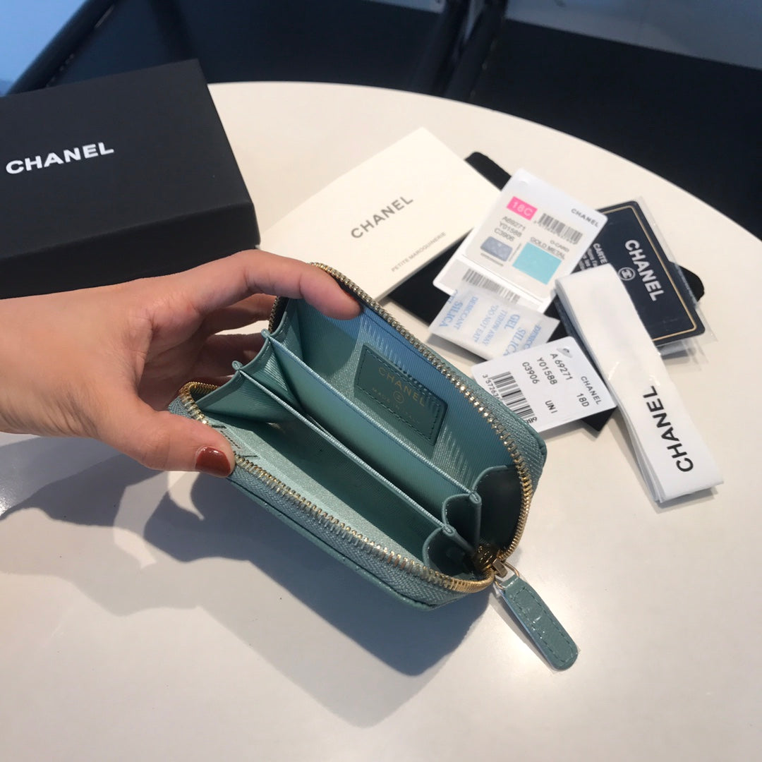 CC ジップ付きコイン ベーシックパース 11 ティール カーフスキン ゴールドアイコン