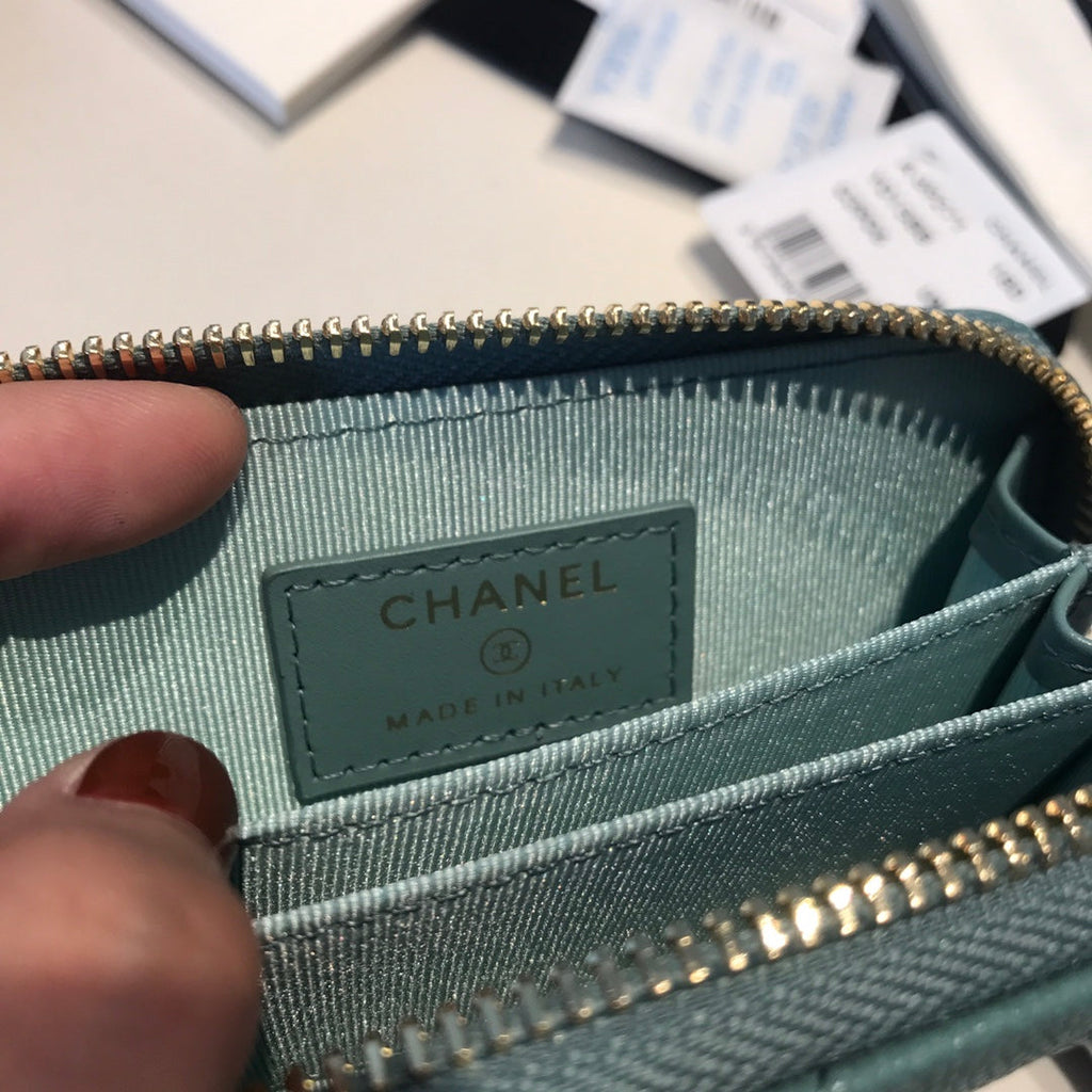 CC ジップ付きコイン ベーシックパース 11 ティール カーフスキン ゴールドアイコン