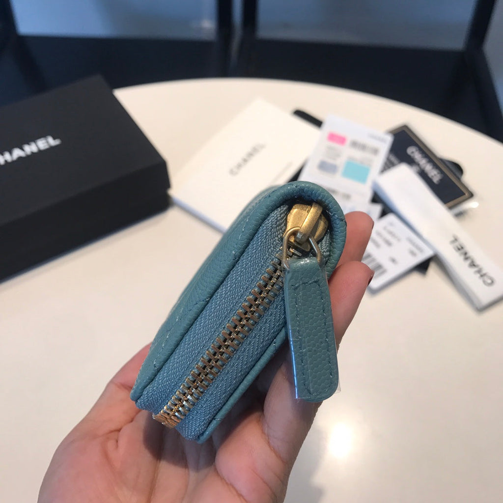 CC ジップ付きコイン ベーシックパース 11 ティール カーフスキン ゴールドアイコン