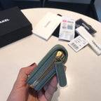 CC ジップ付きコイン ベーシック パース 11 ターコイズ カーフスキン ゴールドアイコン