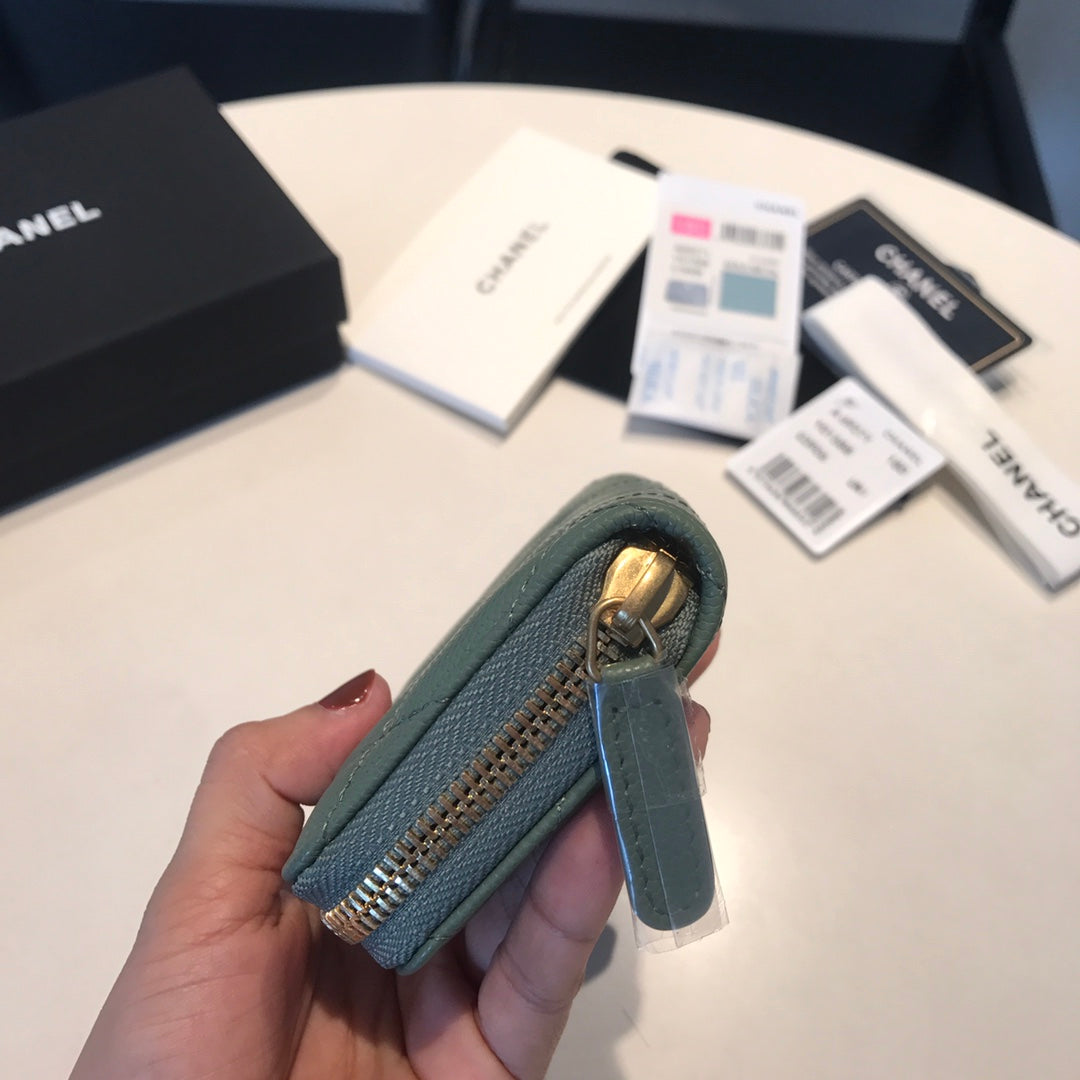 CC ジップ付きコイン ベーシック パース 11 ターコイズ カーフスキン ゴールドアイコン