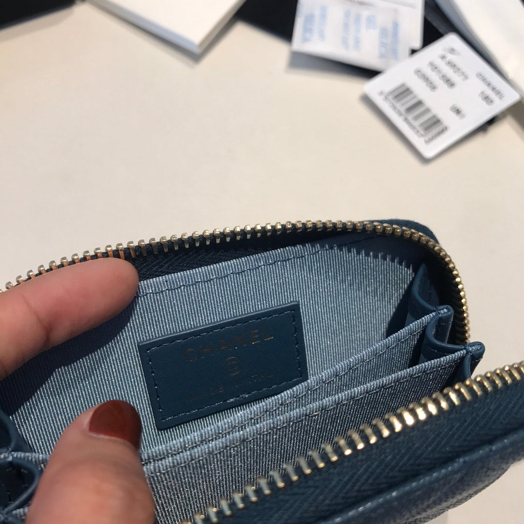 CC ジップ付きコイン ベーシック パース 11 エーゲ海カーフスキン ゴールドアイコン