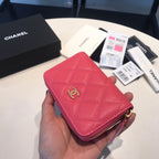 CC ジップ付きコイン ベーシック パース 11 レッド ピンク カーフスキン ゴールド アイコン