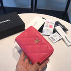 CC ジップ付きコイン ベーシック パース 11 レッド ピンク カーフスキン ゴールド アイコン