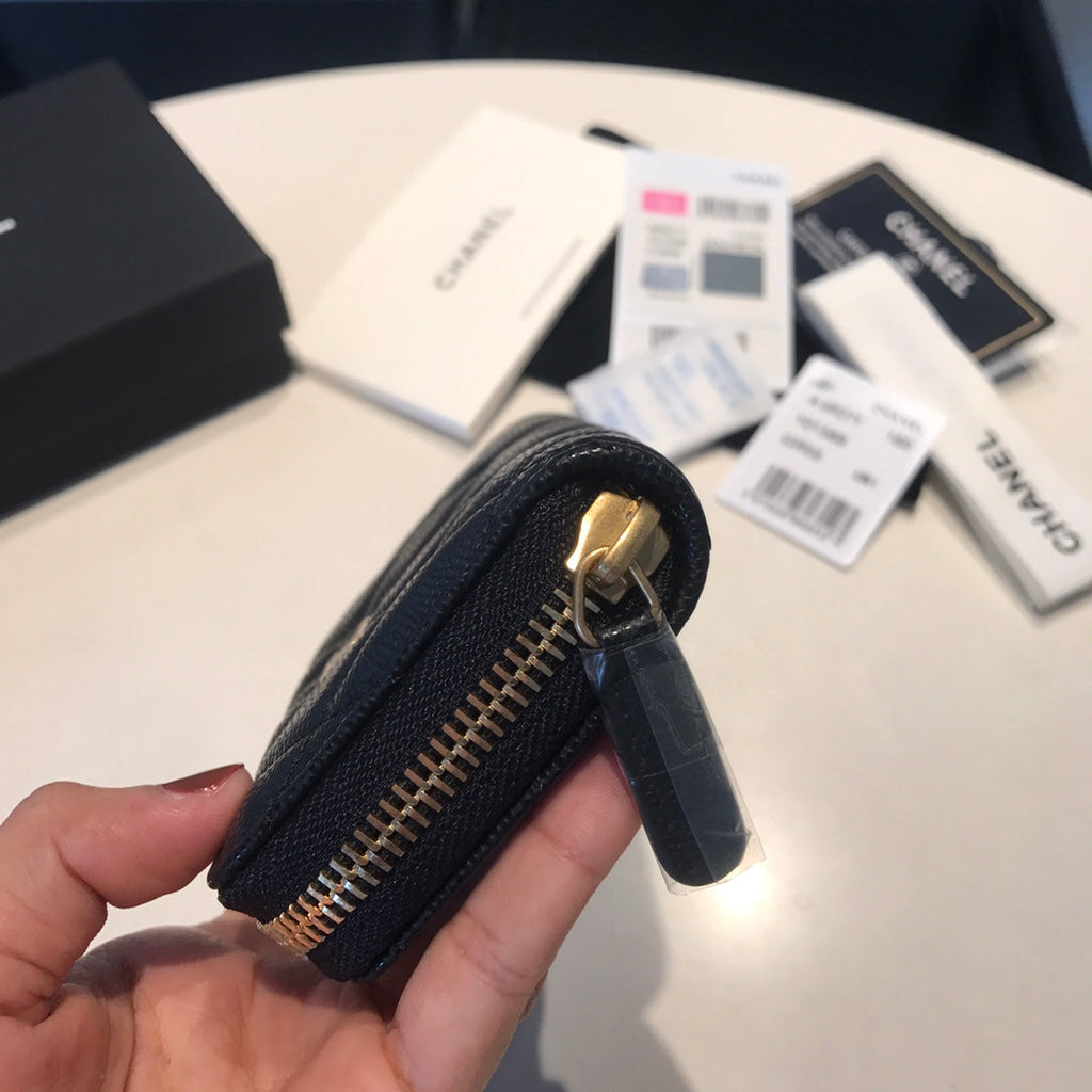 CC ジップ付きコイン ベーシック パース 11 ブラック カーフスキン ゴールド アイコン