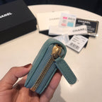 CC ジップキャビアパース 11 ティール カーフスキン ゴールドアイコン