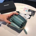 CC ジップキャビアパース 11 ティール カーフスキン ゴールドアイコン