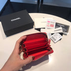 CC ジップキャビアパース 11 レッドカーフスキン ゴールドアイコン