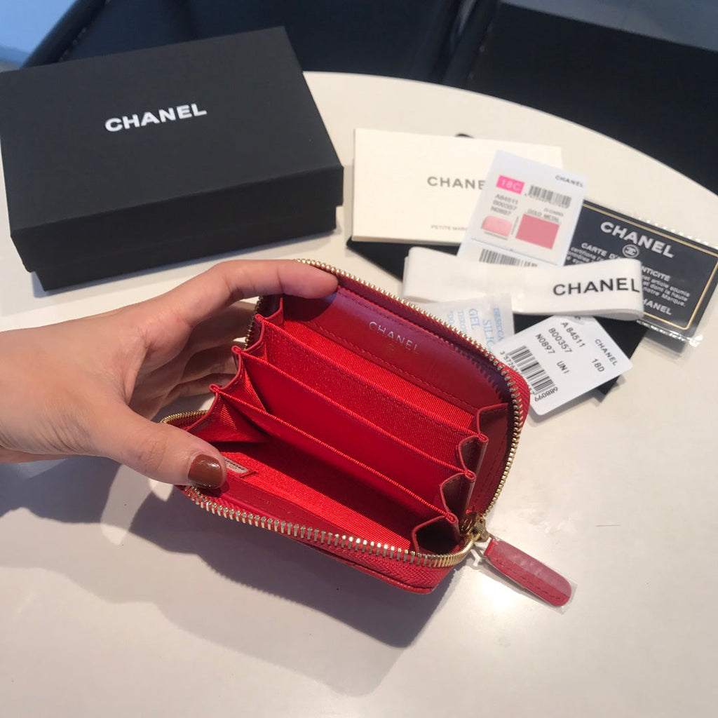 CC ジップキャビアパース 11 レッドカーフスキン ゴールドアイコン