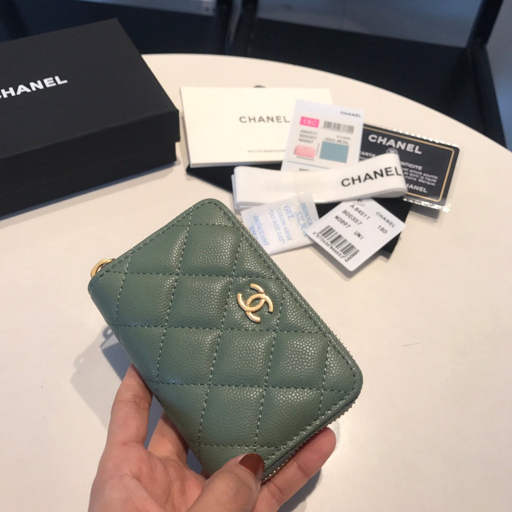 CC ジップキャビアパース 11 ターコイズカーフスキン ゴールドアイコン