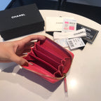 CC ジップキャビアパース 11 レッド ピンク カーフスキン ゴールド アイコン