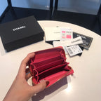 CC ジップキャビアパース 11 レッド ピンク カーフスキン ゴールド アイコン