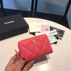 CC ジップキャビアパース 11 レッド ピンク カーフスキン ゴールド アイコン