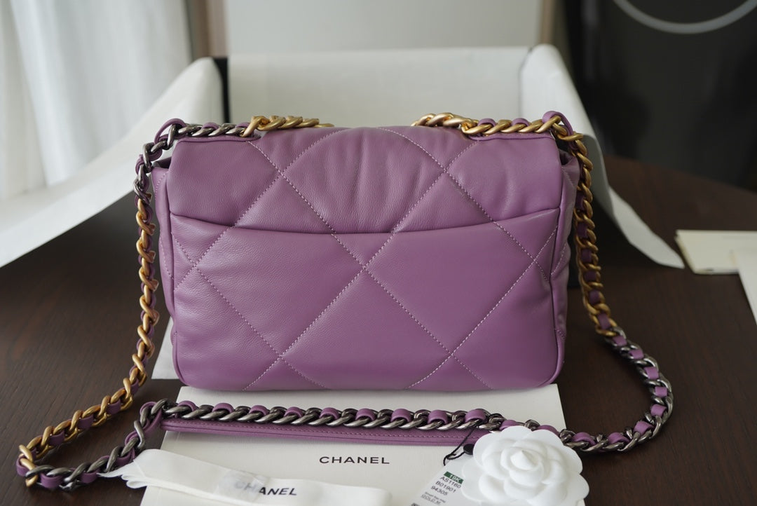 19 フラップバッグ 30 パープル ゴートスキン ゴールド金具