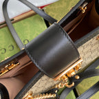 GG PADLOCK MEDIUM 26 SHOULDER BAG BEIGE CANVAS AND BLACK CALFSKIN