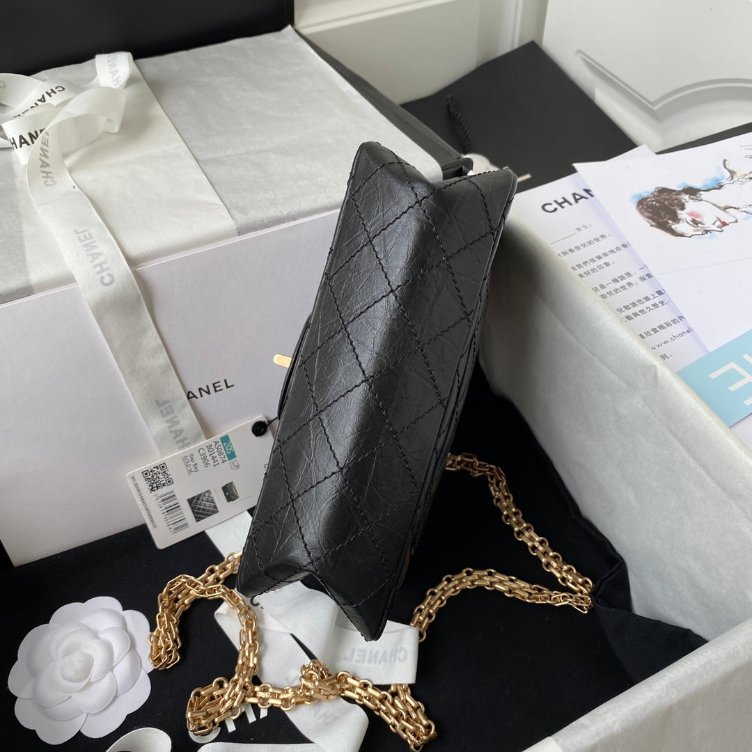 フラップバッグ 20インチ ブラックカーフスキン ゴールドチェーン