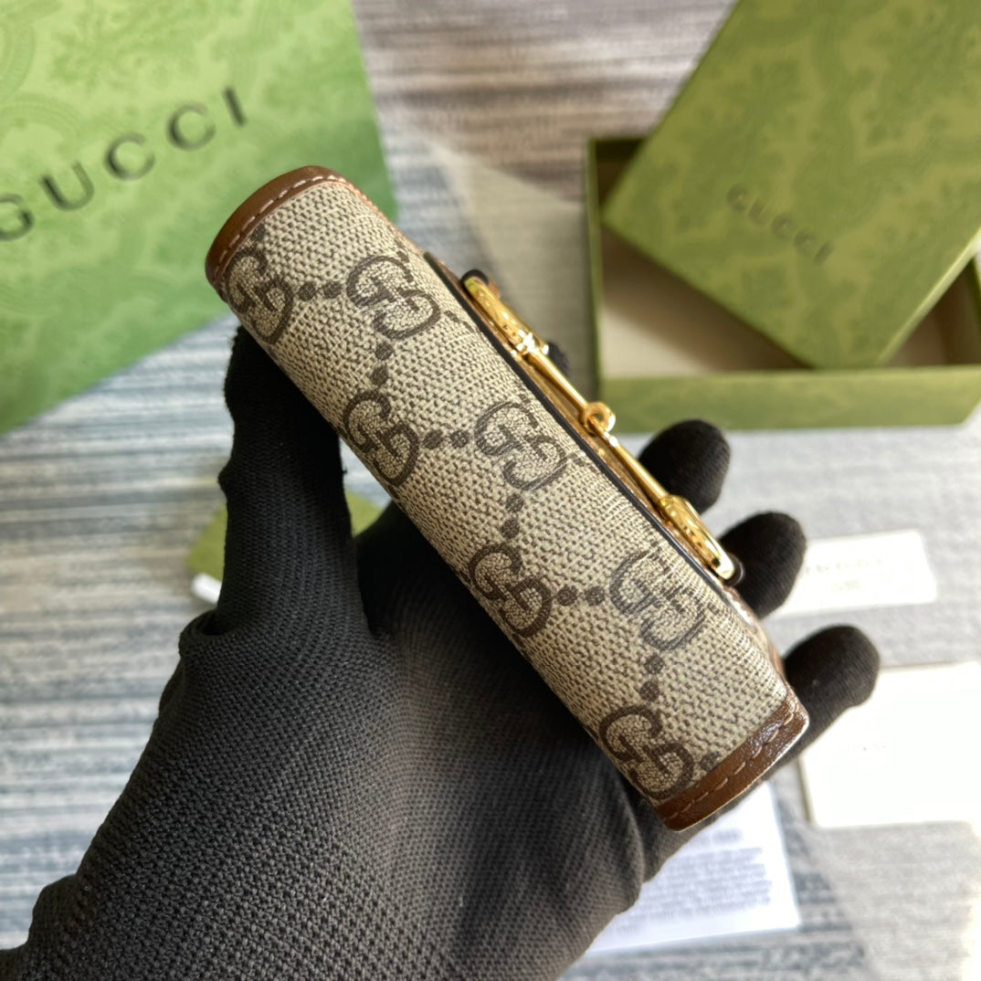 GGホースビット 1955 ミニ 11 ウォレット ベージュ＆エボニー キャンバス