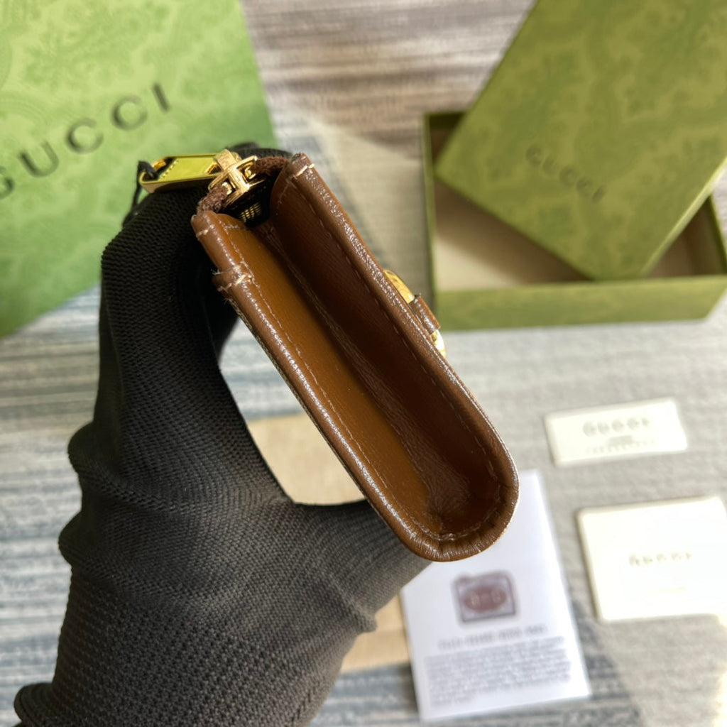 GGホースビット 1955 ミニ 11 ウォレット ベージュ＆エボニー キャンバス