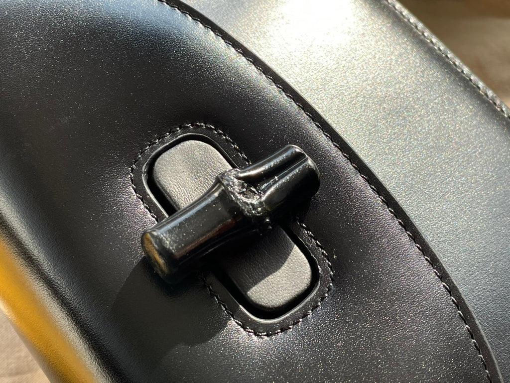 バンブートップハンドルバッグ 21 ブラックカーフスキン