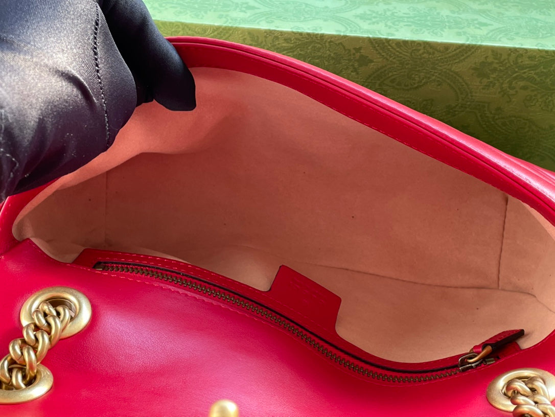 GG MARMONT MATELASSÉ LARGE 26 BAG RED PINK CALFSKIN