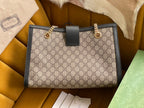 GG PADLOCK LARGE 35 SHOULDER BAG BEIGE CANVAS AND BLACK CALFSKIN