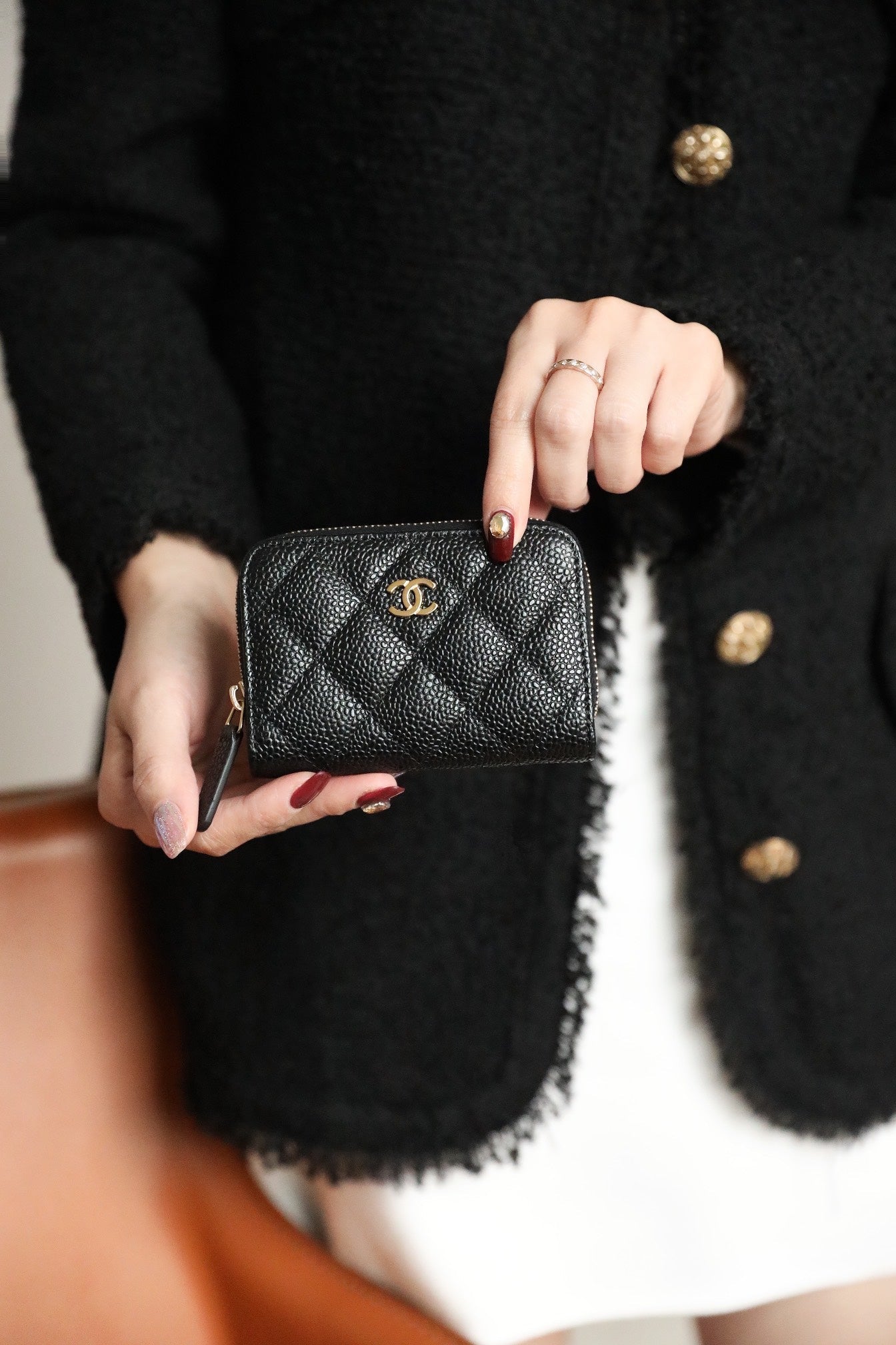 CC ジップ付きコイン ベーシック パース 11 ブラック カーフスキン ゴールド アイコン