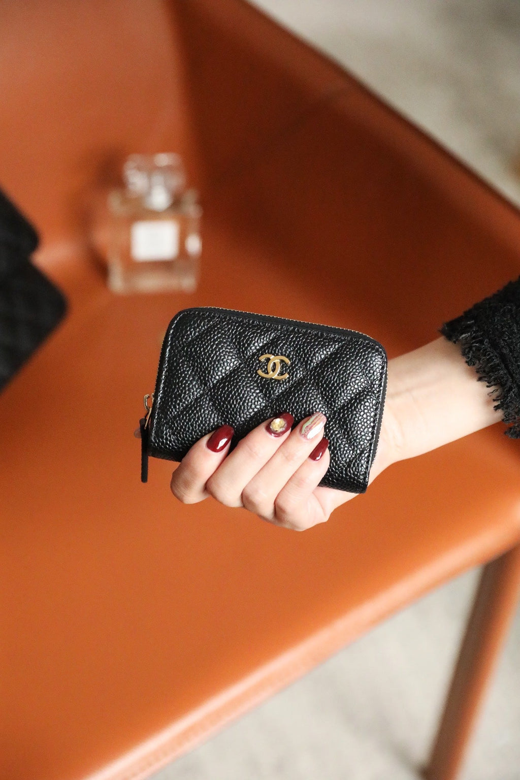 CC ジップ付きコイン ベーシック パース 11 ブラック カーフスキン ゴールド アイコン