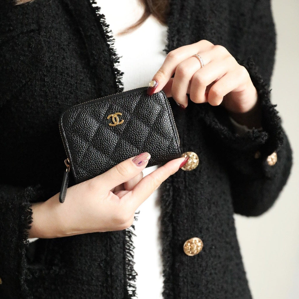 CC ジップ付きコイン ベーシック パース 11 ブラック カーフスキン ゴールド アイコン