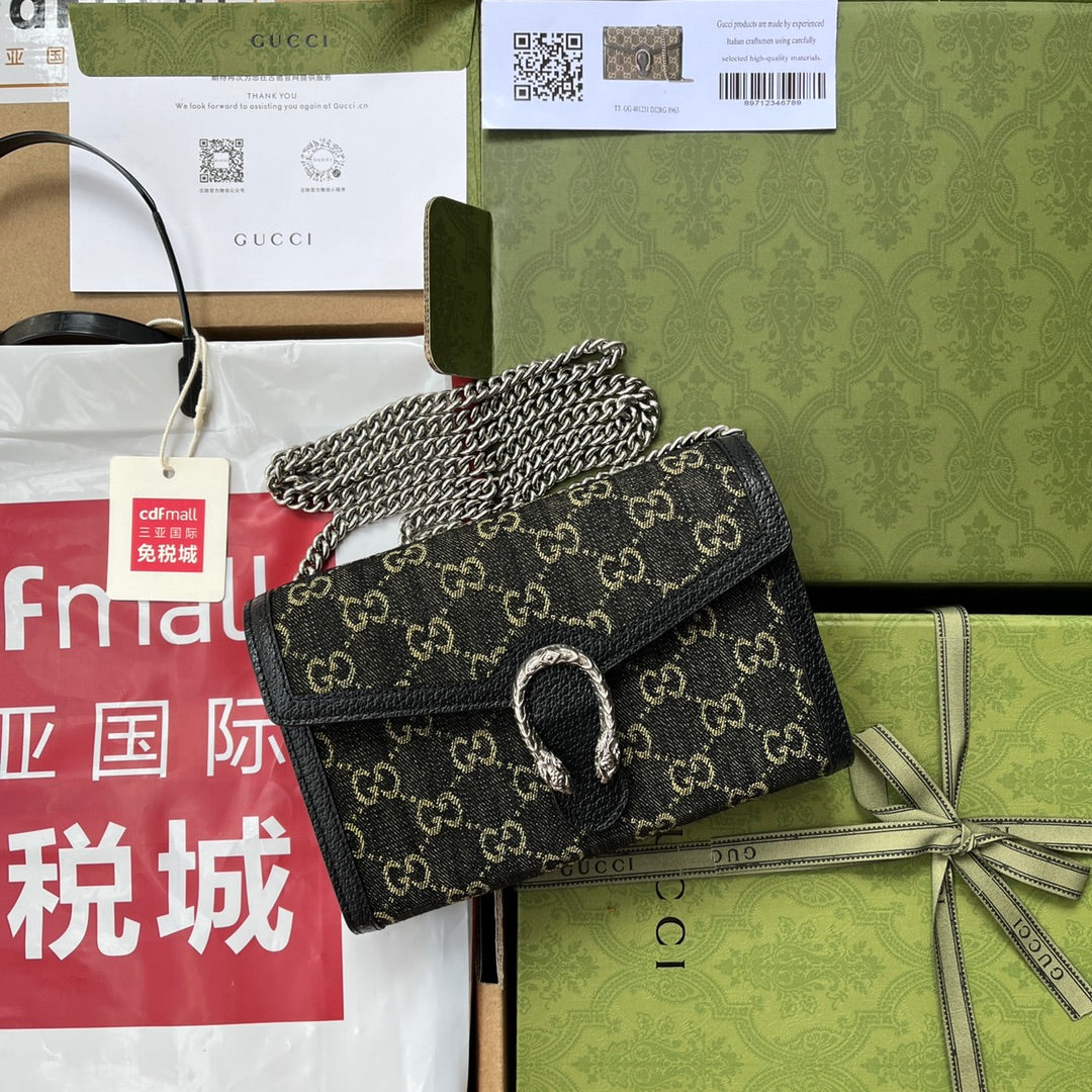 ディオニュソス ショルダーバッグ 20 ブラックイエローデニム＆ブラックカーフスキントリム シルバー金具