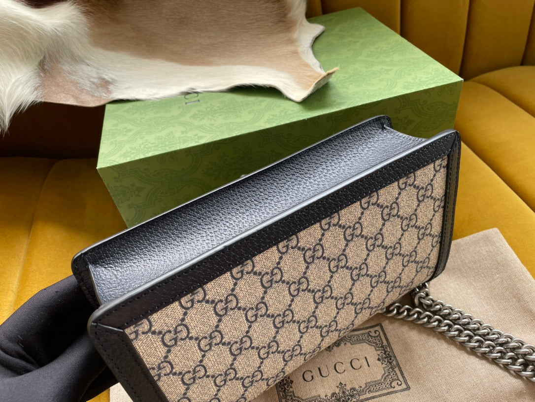 ディオニュソス ショルダーバッグ 25 ベージュ ジャカード生地とブラック カーフスキントリム シルバー金具