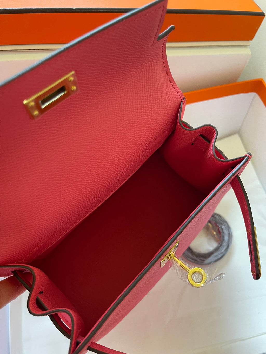 KELLY MINI 20 BAG IN RED PINK CALFSKIN WITH GOLD HARDWARE (MADE-TO-ODER)