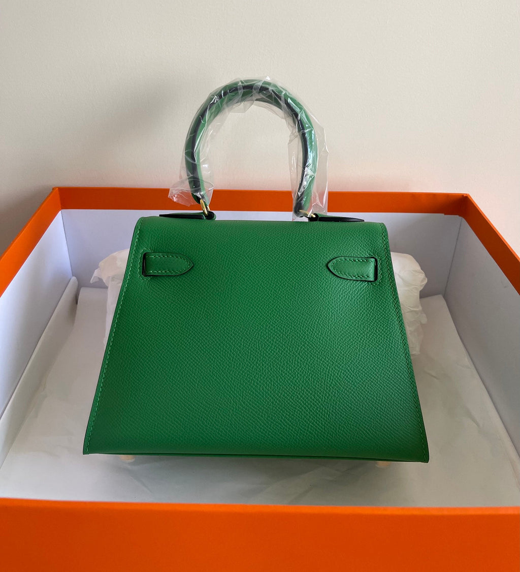 KELLY MINI 20 BAG IN EMERALD GREEN CALFSKIN WITH GOLD HARDWARE (MADE-TO-ODER)
