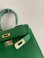 KELLY MINI 20 BAG IN EMERALD GREEN CALFSKIN WITH GOLD HARDWARE (MADE-TO-ODER)