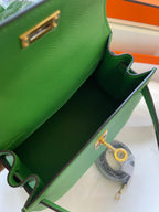 KELLY MINI 20 BAG IN EMERALD GREEN CALFSKIN WITH GOLD HARDWARE (MADE-TO-ODER)