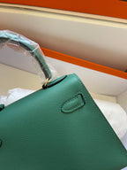 KELLY MINI 20 BAG IN DARK GREEN CALFSKIN WITH GOLD HARDWARE (MADE-TO-ODER)