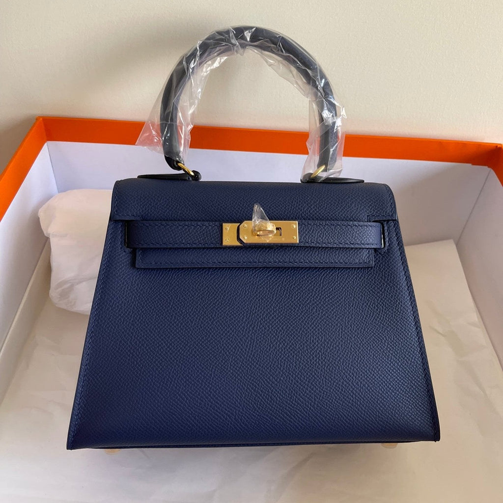 KELLY MINI 20 BAG IN NAVY BLUE CALFSKIN WITH GOLD HARDWARE (MADE-TO-ODER)