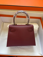 KELLY MINI 20 BAG IN GARNET RED CALFSKIN WITH GOLD HARDWARE (MADE-TO-ODER)