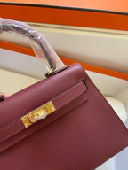KELLY MINI 20 BAG IN GARNET RED CALFSKIN WITH GOLD HARDWARE (MADE-TO-ODER)