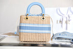 LADY 24 BASKET BAG IN BLUE OBLIQUE JACQUARD MIX BEIGE WICKER