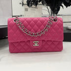 CC 25 CLASSIC SMALL DOUBLE FLAP BAG IN BRIGHT PINK CALFSKIN WITH STRAP