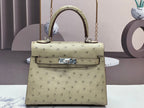 KELLY BAG 20 IN KHAKI TAN OSTRICH LEATHER WITH SILVER HARDWARE (MADE-TO-ODER)