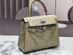KELLY BAG 20 IN KHAKI TAN OSTRICH LEATHER WITH SILVER HARDWARE (MADE-TO-ODER)