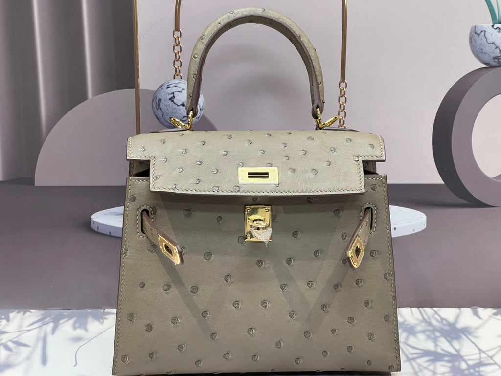 KELLY BAG 20 IN KHAKI BEIGE OSTRICH LEATHER WITH GOLD HARDWARE (MADE-TO-ODER)