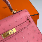 KELLY BAG 20 IN ROUGE PINK OSTRICH LEATHER WITH GOLD HARDWARE (MADE-TO-ODER)