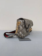 GG MINI 25 PRINTED SADDLE BAG IN EICRU BEIGE CANVAS