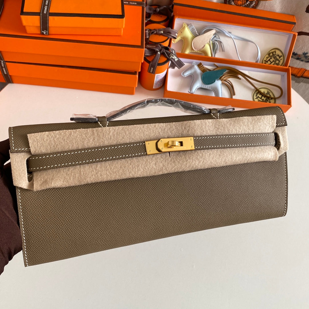 ケリーカット 31 モカブラウンカーフスキン、ゴールド金具