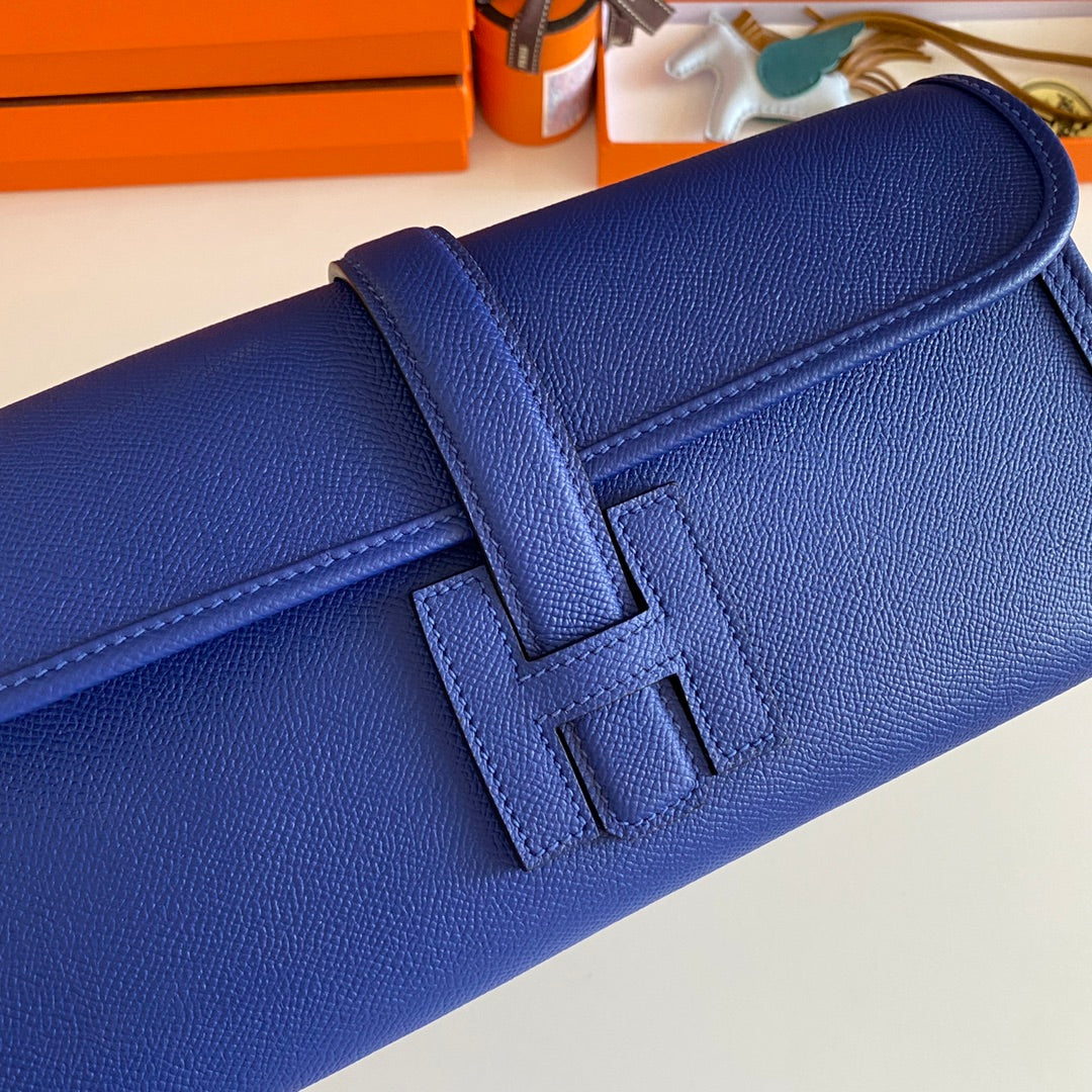 JIGE ELAN 29 CLUTCH IN COBALT BLUE CALFSKIN