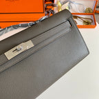 KELLY CUT 31 IN WOOD BROWN CALFSKIN WITH SILVER HARDWARE